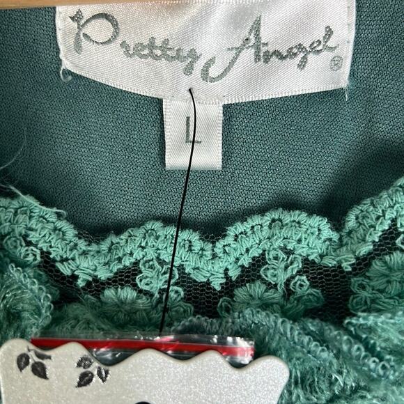 NWT Pretty Angel Mini Dress Womens L Teal Blue Fuzzy Knit Asymmetric Ruffle - Picture 4 of 6